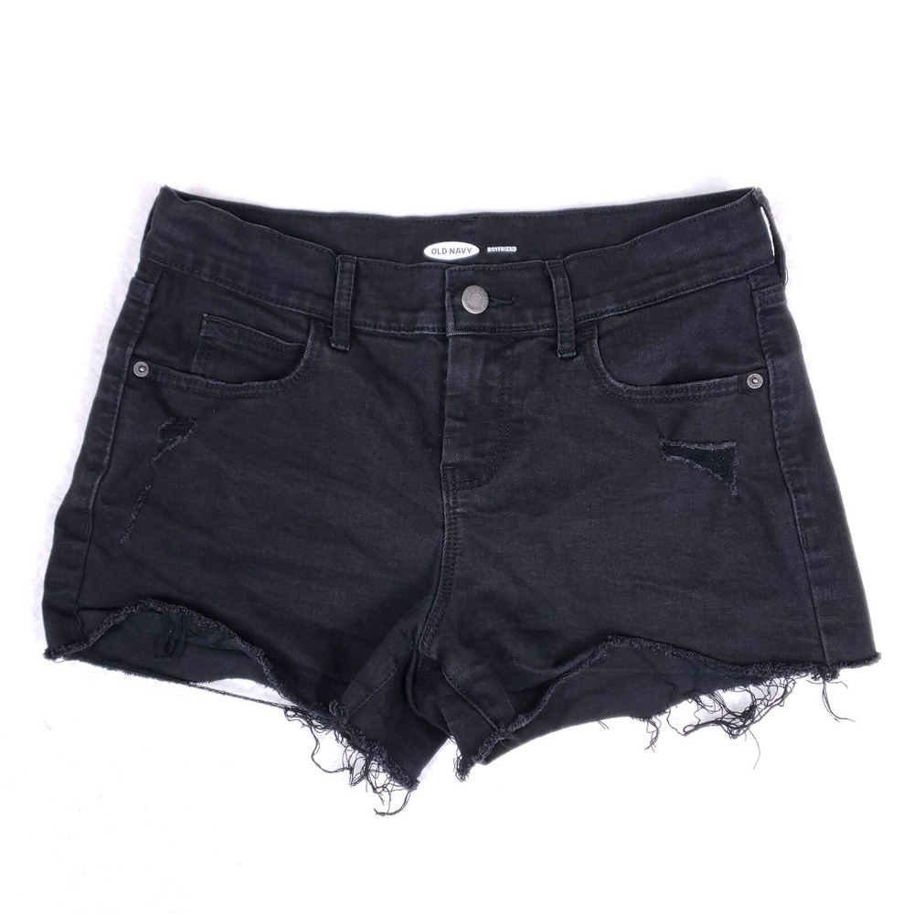 Old Navy Denim Shorts Boyfriend Frayed Hem Size 2 Black Casual Grunge Summer